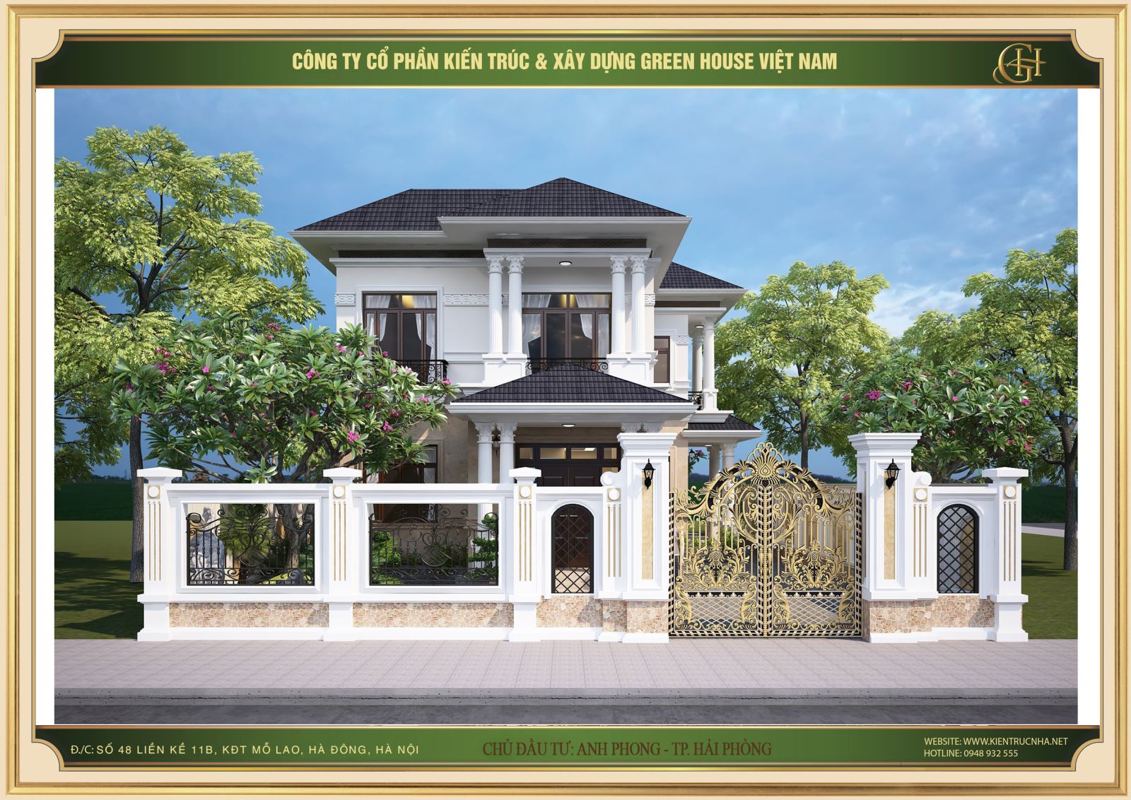 Biệt thự được sử dụng kết hợp màu trắng - nâu giúp mang đến tài vận và hậu lộc cho gia chủ