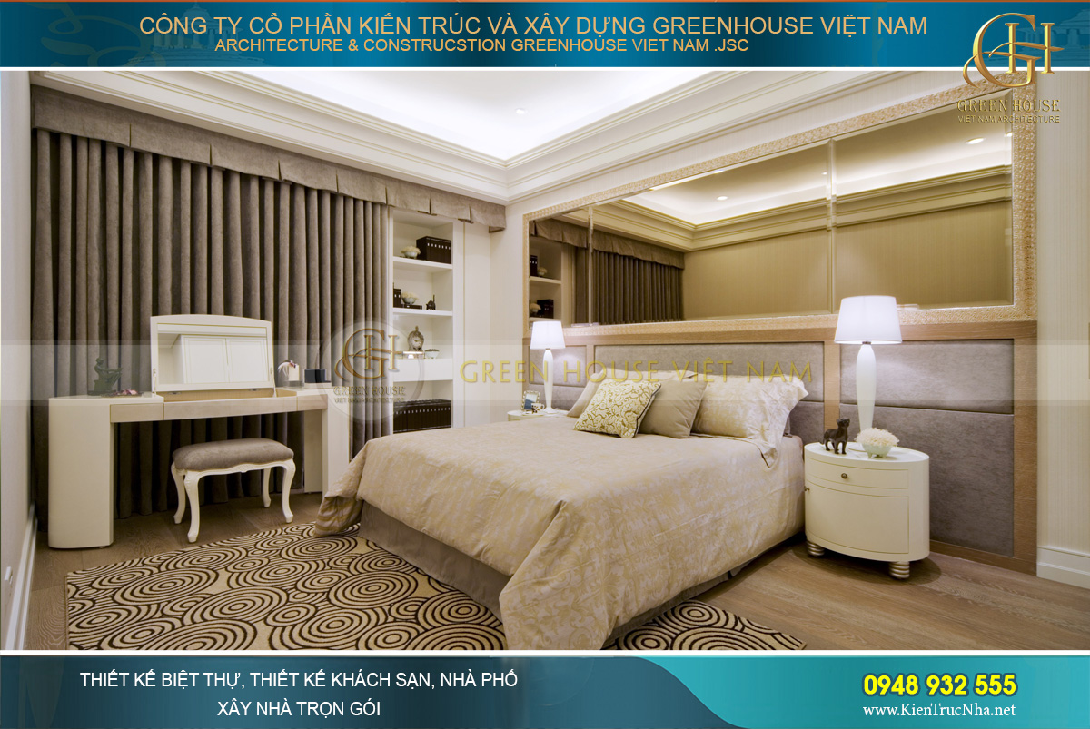 Nội thất bàn trang điểm đều được bố trí gọn gàng giúp không gian thêm rộng thoáng ​