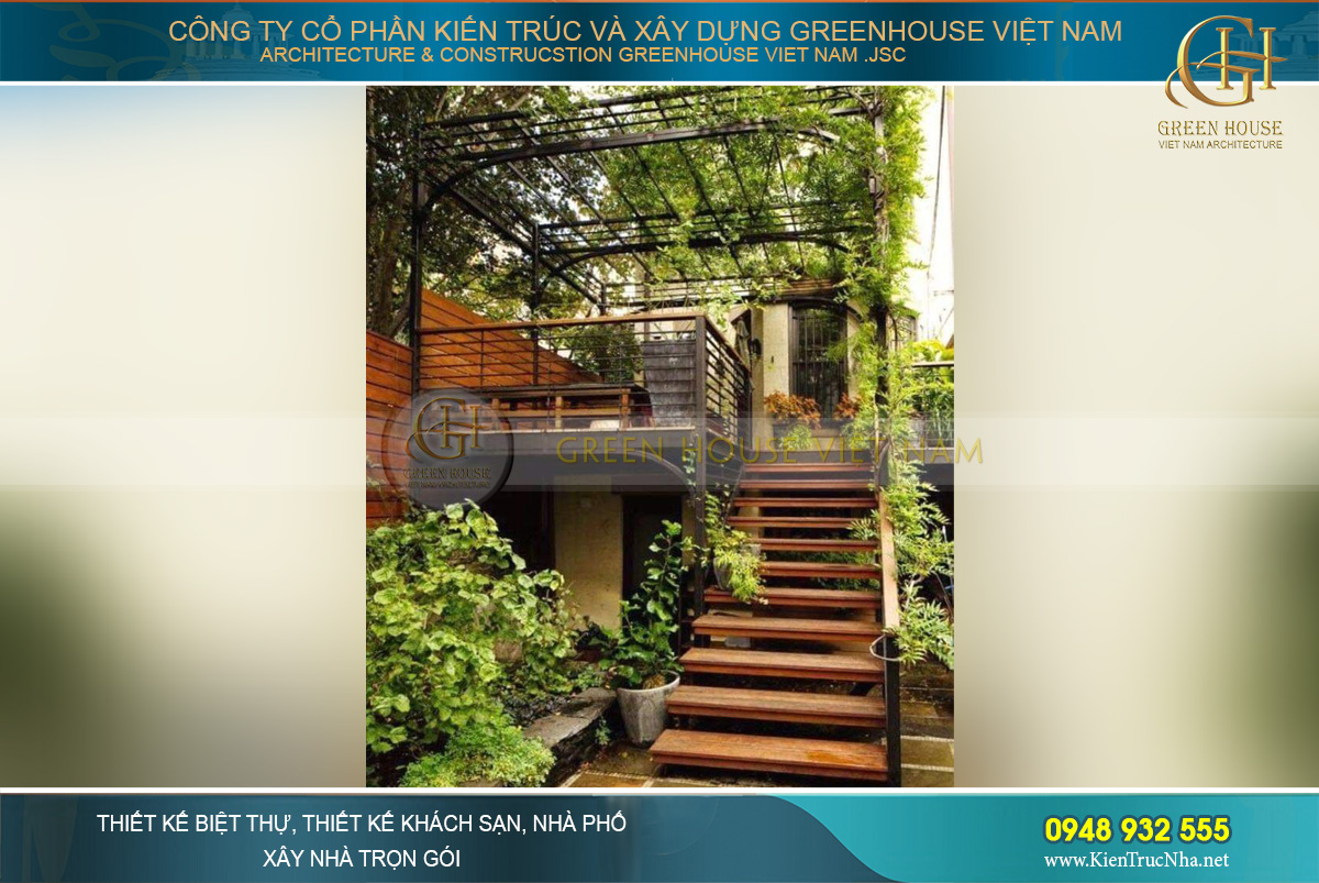 Thiết kế sân vườn tận dụng không gian tầng 2 để trồng cây cảnh