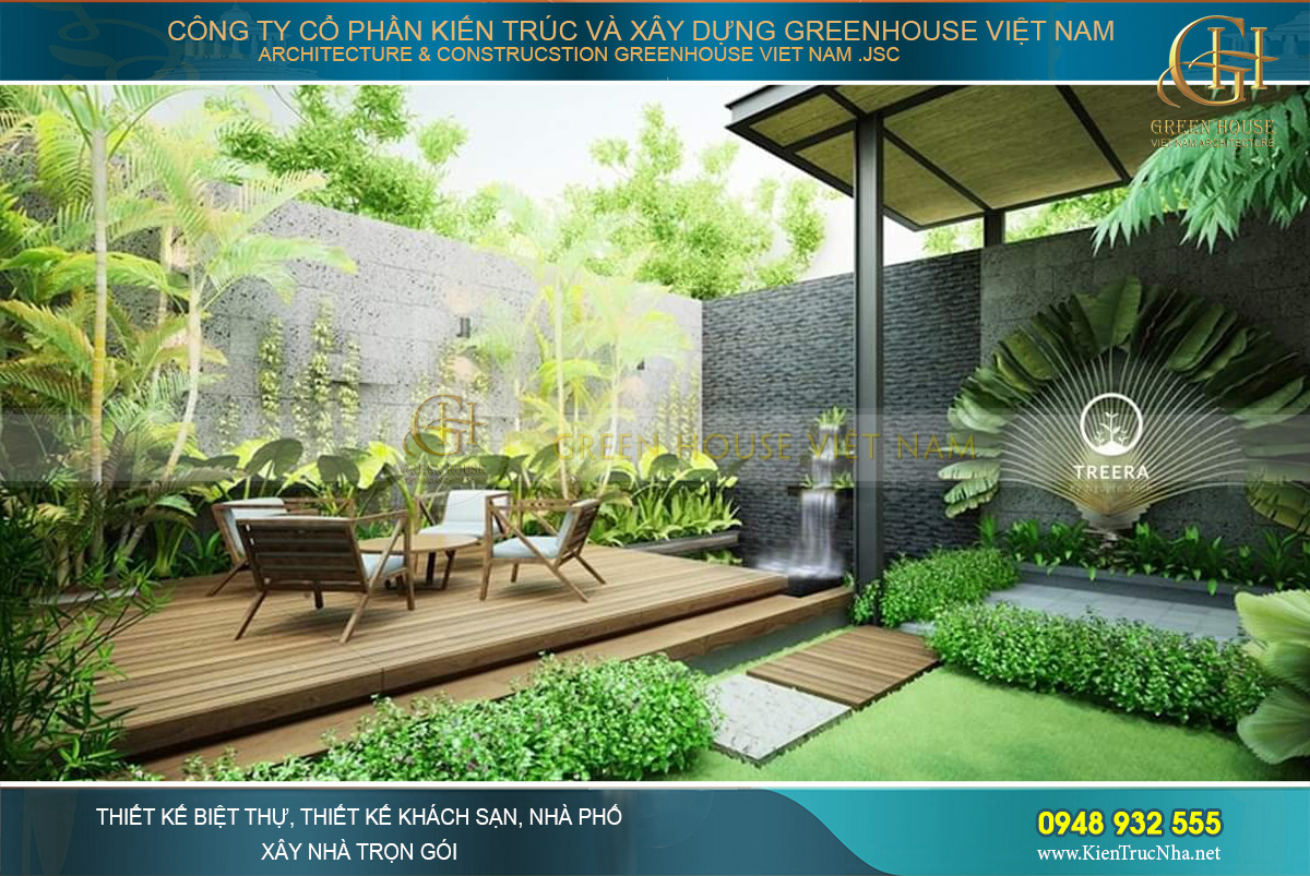 Vườn rộng lớn để cho gia chủ có thể thoải mái tiếp khách