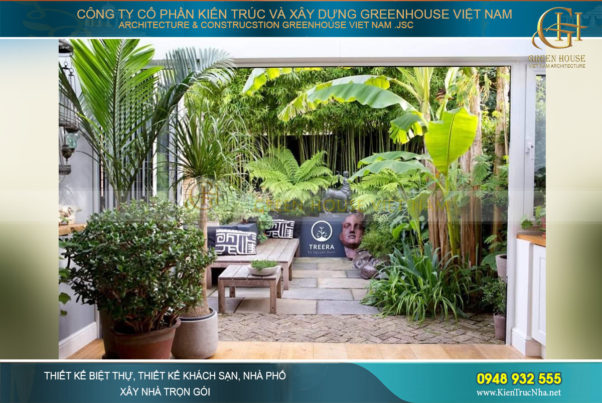 Sân vườn được thiết kế theo kiểu truyền thống