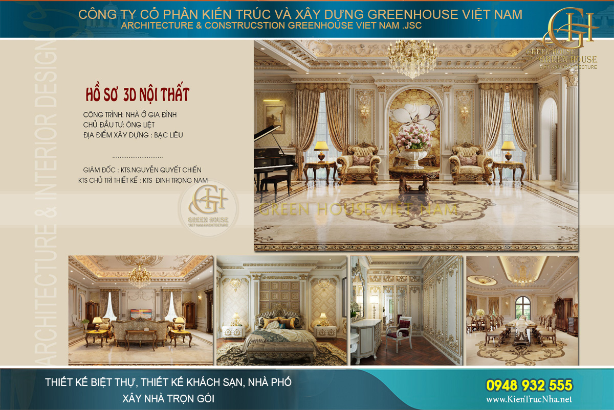 thiết kế nội thất dinh thự tân cổ điển 2 tầng