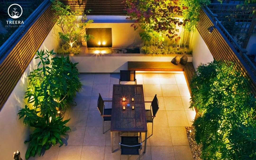 Thiết kế không gian phòng khách đơn giản hiện đại ngoài trời