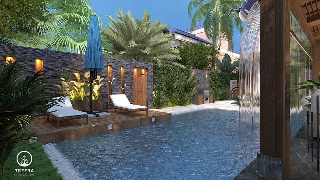 Bên cạnh hồ bơi luôn có không gian nghỉ ngơi