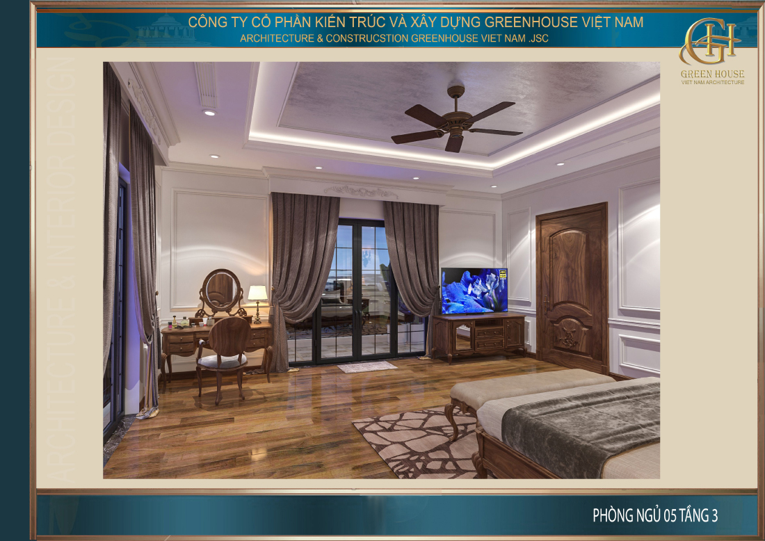 Phòng ngủ cũng được bố trí cửa sổ lớn để mang đến nguồn ánh sáng tự nhiên cho căn phòng