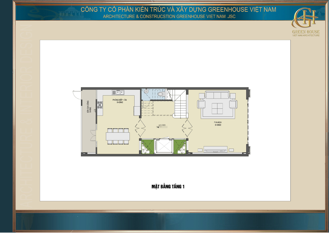 Bố trí mặt bằng công năng tầng 1 của nhà phố tân cổ điển 4 tầng