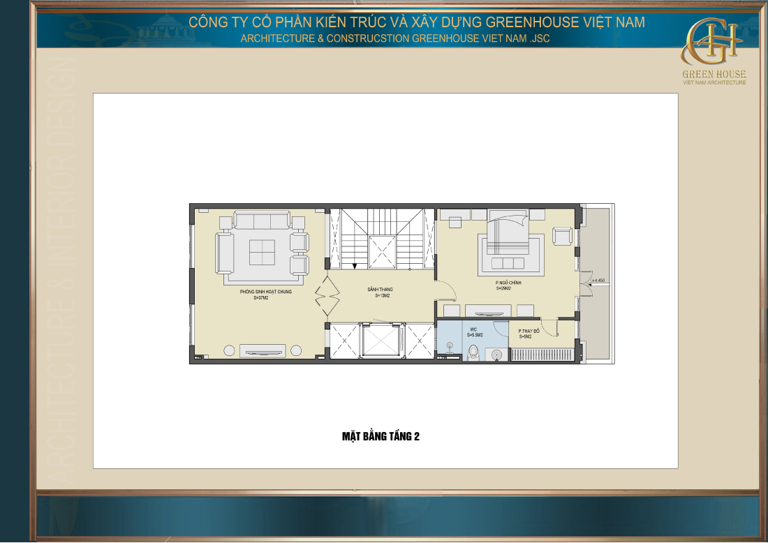 Bố trí mặt bằng công năng tầng 2 của nhà phố tân cổ điển 4 tầng
