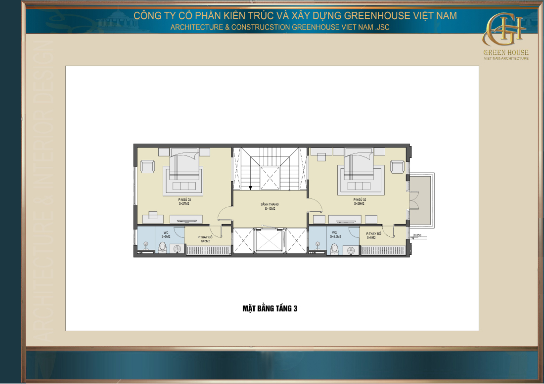 Bố trí mặt bằng công năng tầng 3 của nhà phố tân cổ điển 4 tầng
