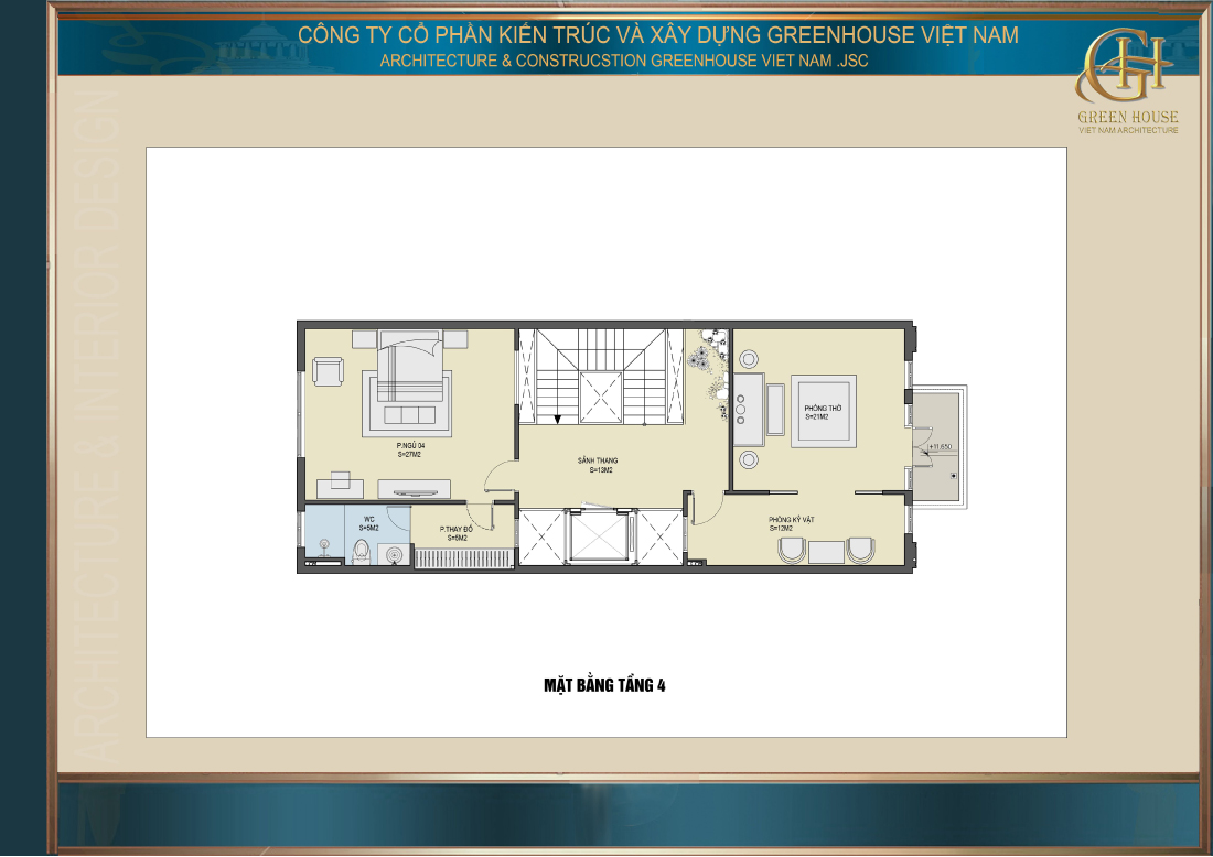 Bố trí mặt bằng công năng tầng 4 của nhà phố tân cổ điển 4 tầng