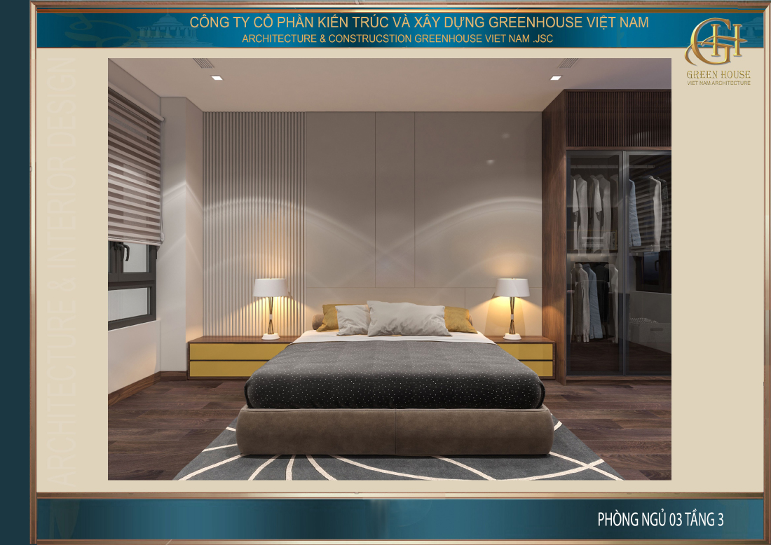 Thiết kế nội thất phòng ngủ với họa tiết trẻ trung cùng góc học tập gọn gàng, khoa học