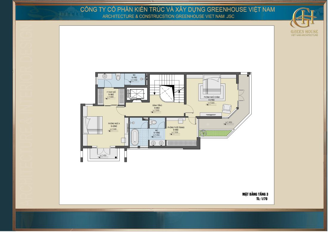 Bố trí công năng sử dụng của tầng 3 nhà phố tân cổ điển 5 tầng