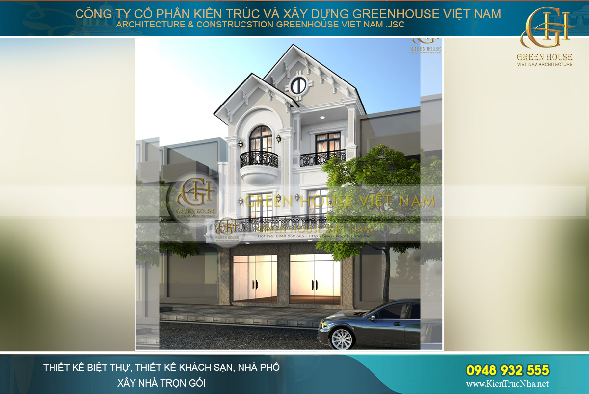 thiết kế nhà phố kết hợp kinh doanh 3 tầng tân cổ điển