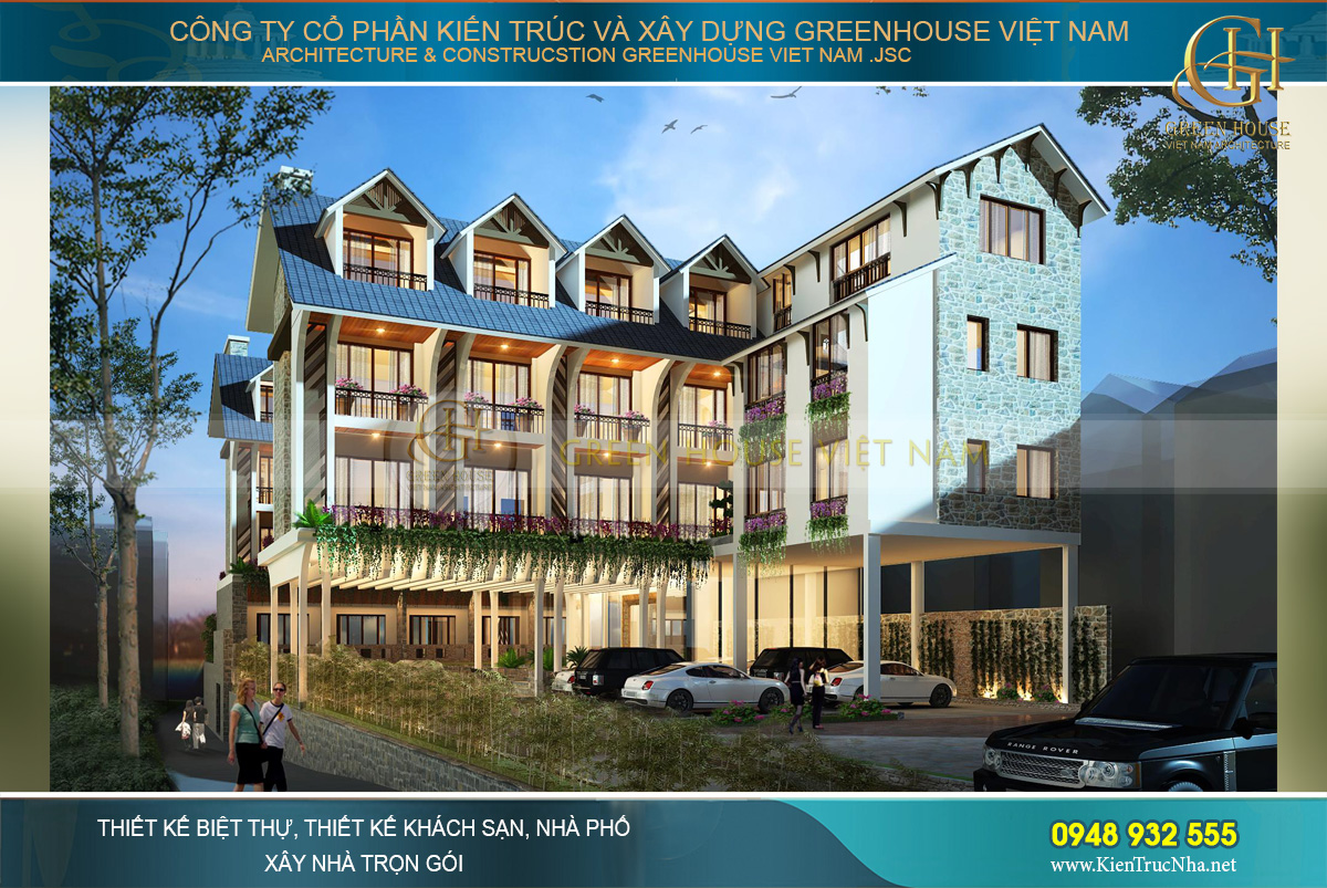 thiết kế khách sạn hiện đại 5 tầng đà lạt
