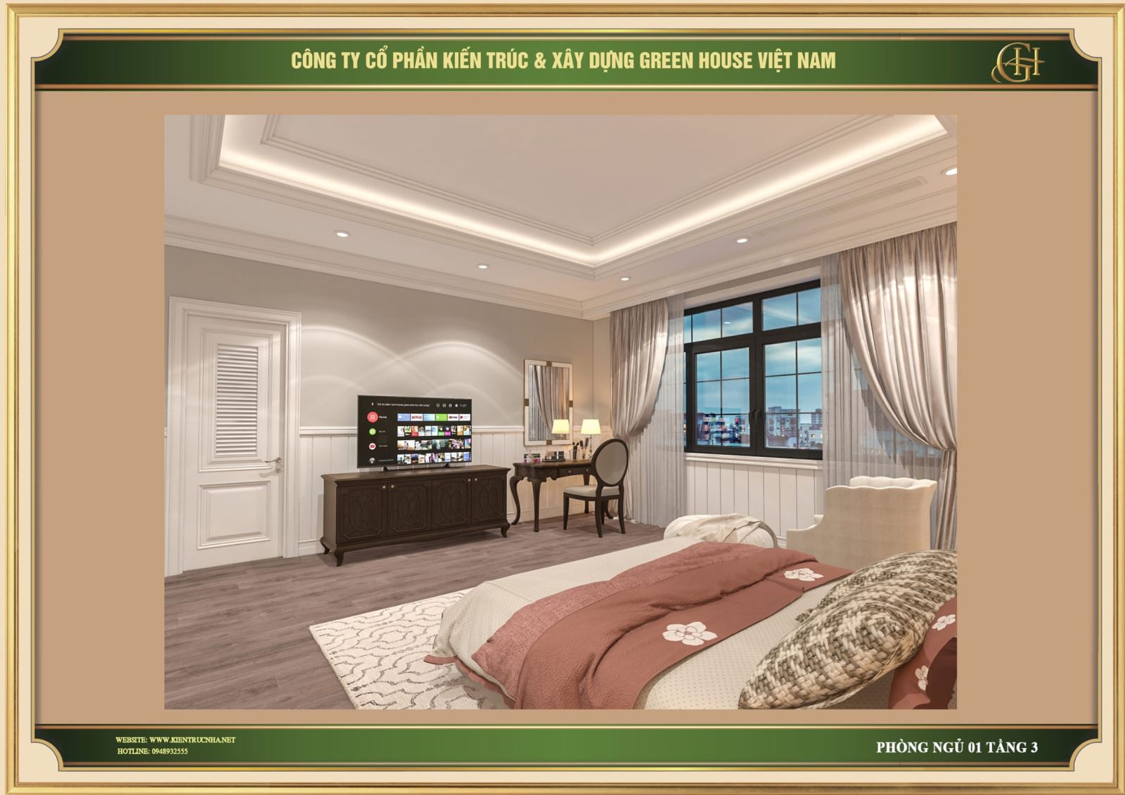 Thiết kế nội thất phòng ngủ tân côr điển tại nhà phố 6 tầng