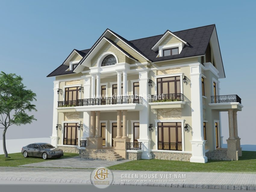 Mặt tiền biệt thự được thiết kế sang trọng, lối kiến trúc thiết kế đẳng cấp, đầy quý phái