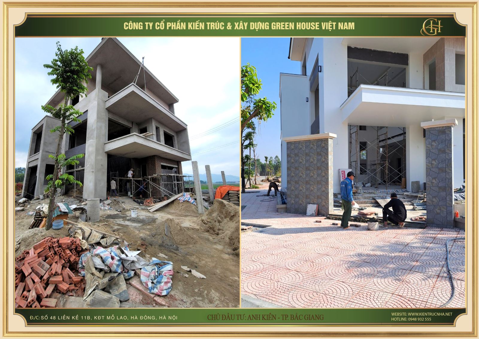 Thi công phần thô biệt thự 3 tầng hiện đại, đẹp sang tại Bắc Giang