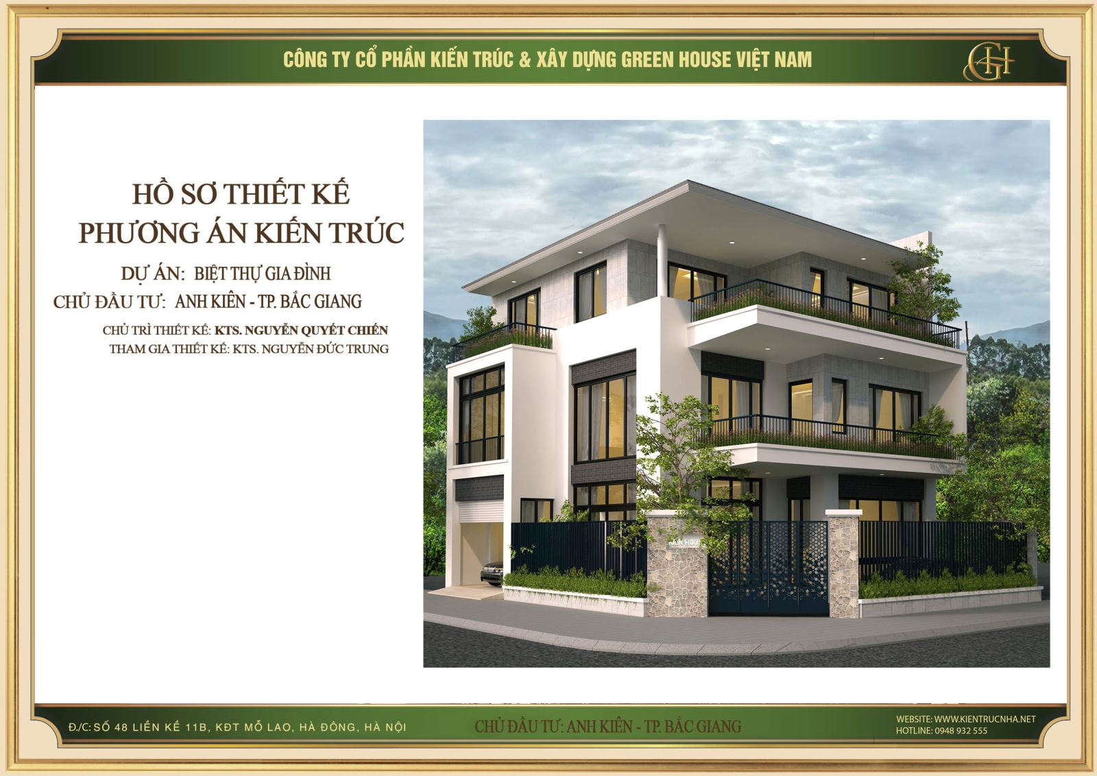 Thiết kế biệt thự gia đình 3 tầng hiện đại, thu hút tại Bắc Giang