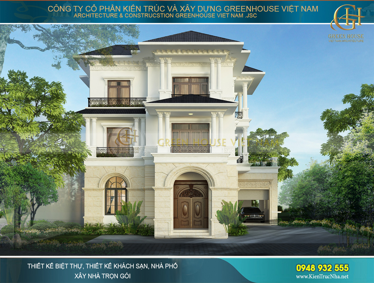 mẫu biệt thự tân cổ điển 3 tầng 400m2
