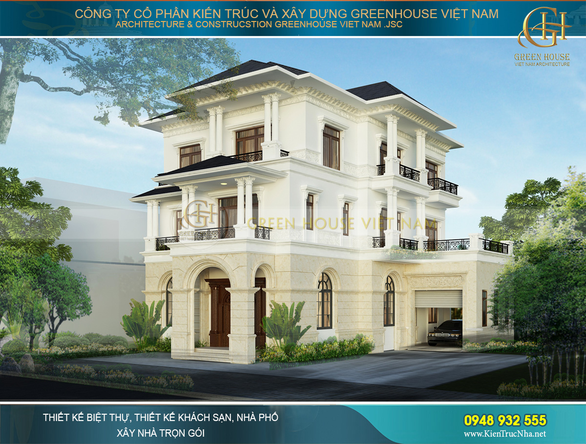 mẫu biệt thự tân cổ điển 3 tầng 400m2