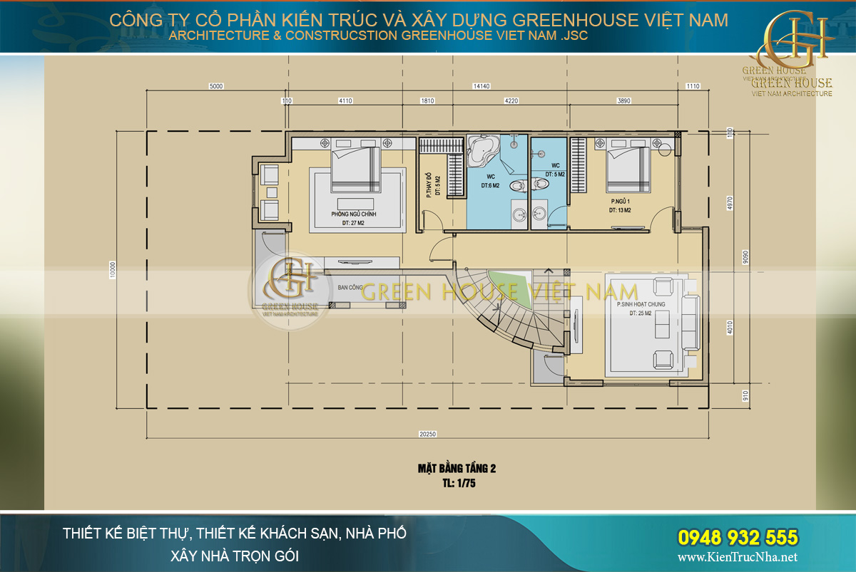 thiết kế biệt thự tân cổ điển 4 tầng tại Nam Định