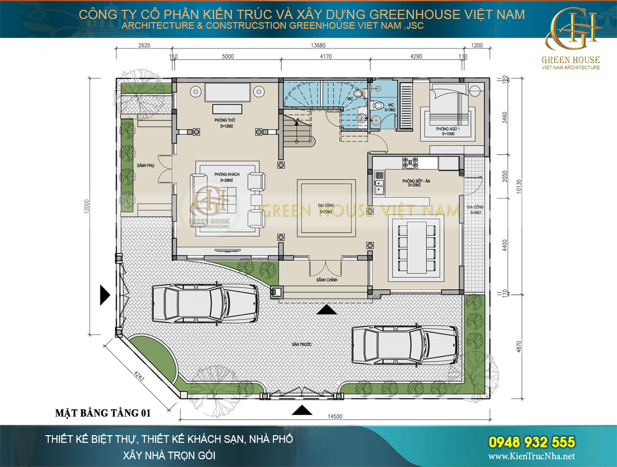 biệt thự tân cổ điển 3 tầng 2 mặt tiền