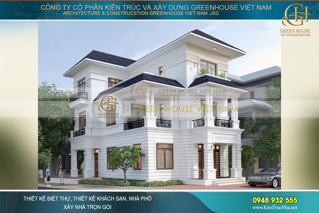 thiết kế biệt thự tân cổ điển 3 tầng tại hà nội