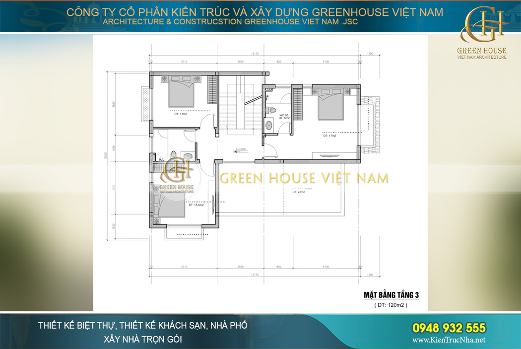 thiết kế biệt thự tân cổ điển 3 tầng tại hà nội