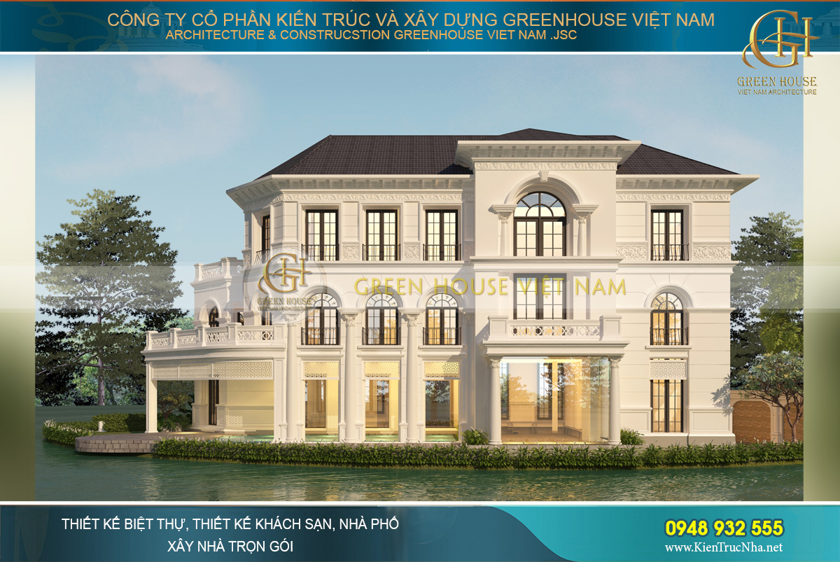 thiết kế biệt thự tân cổ điển 3 tầng tại Vinhomes Hà Nội