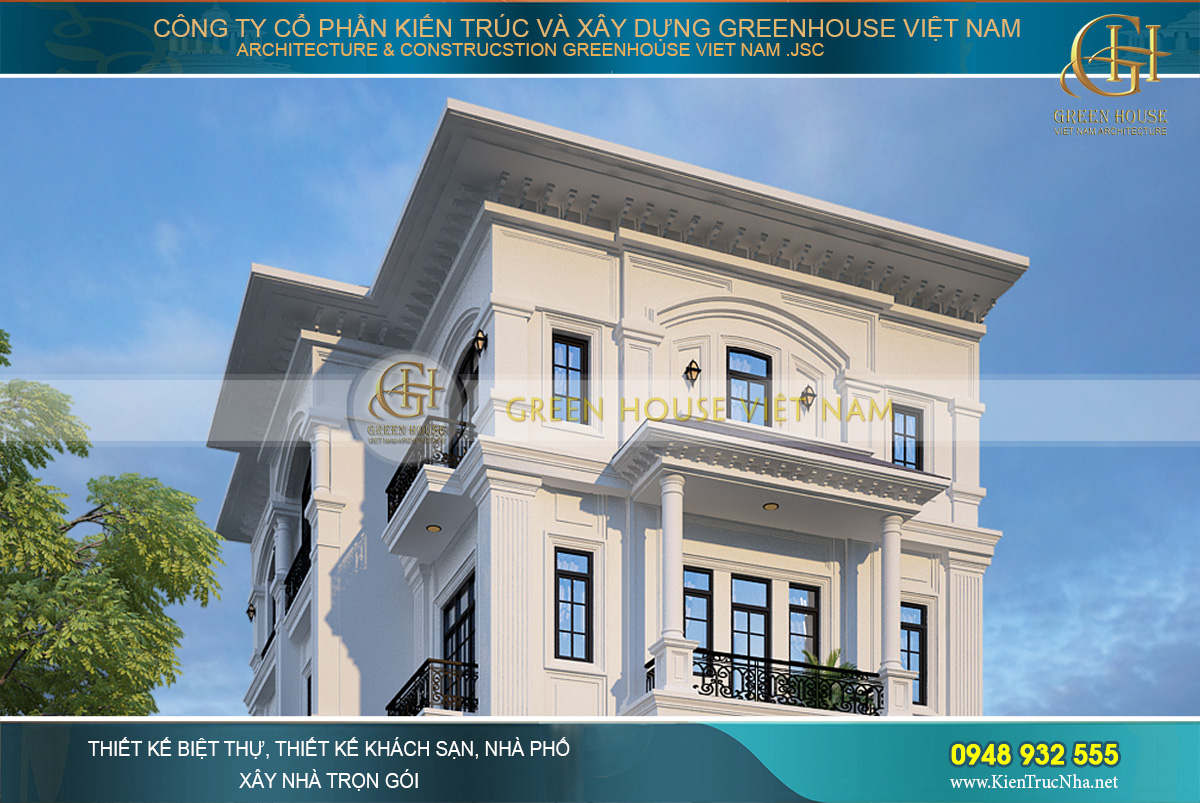 thiết kế biệt thự tân cổ điển 4 tầng tại Bắc Giang
