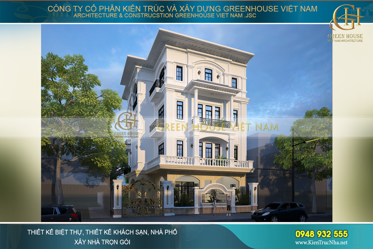thiết kế biệt thự tân cổ điển 4 tầng tại Bắc Giang