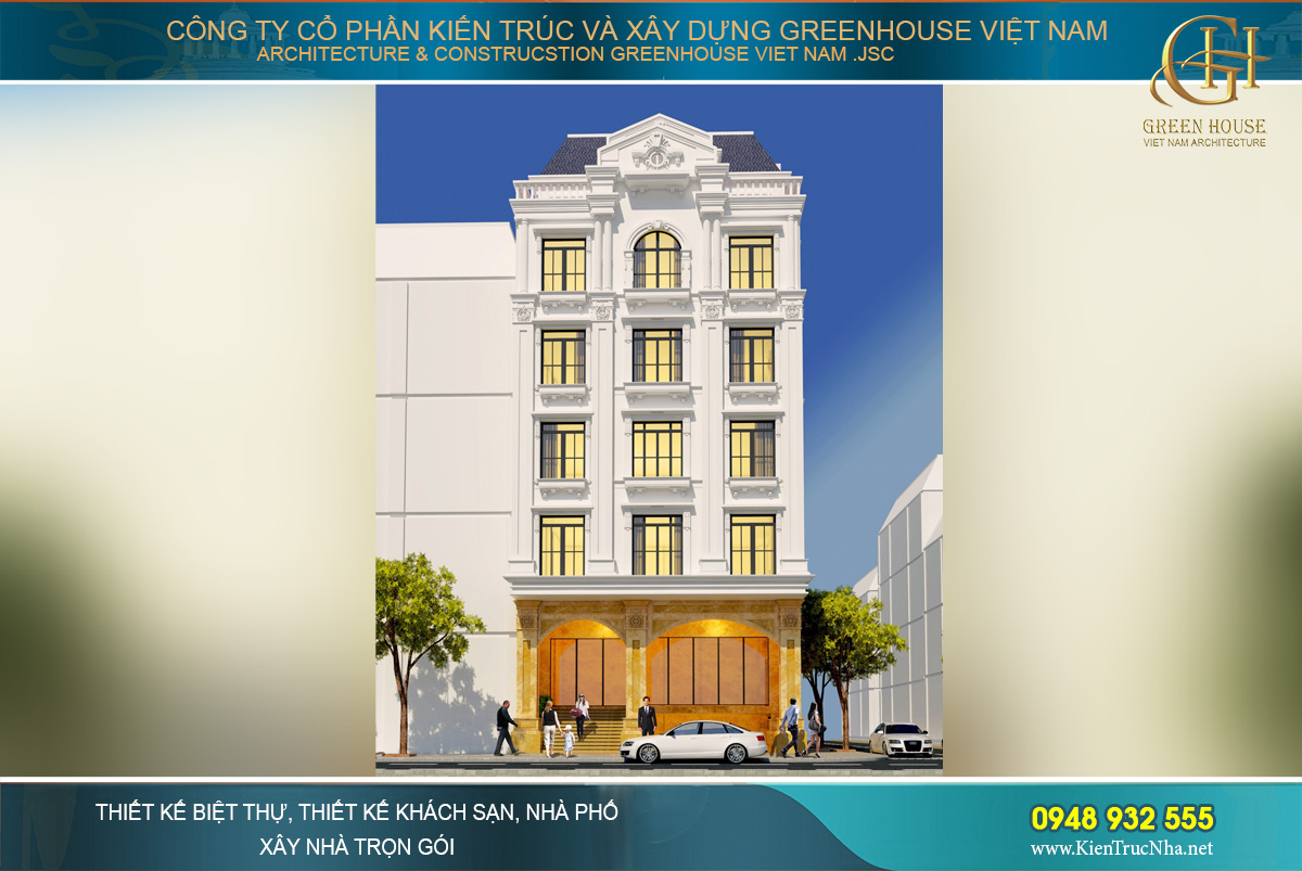 thiết kế biệt thự phố tân cổ điển 5 tầng tại Hà Nội
