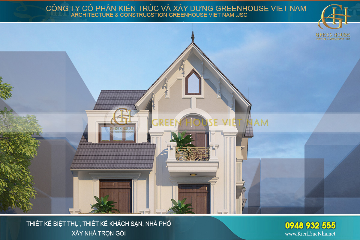 thiết kế biệt thự tân cổ điển 3 tầng tại Hà Nội