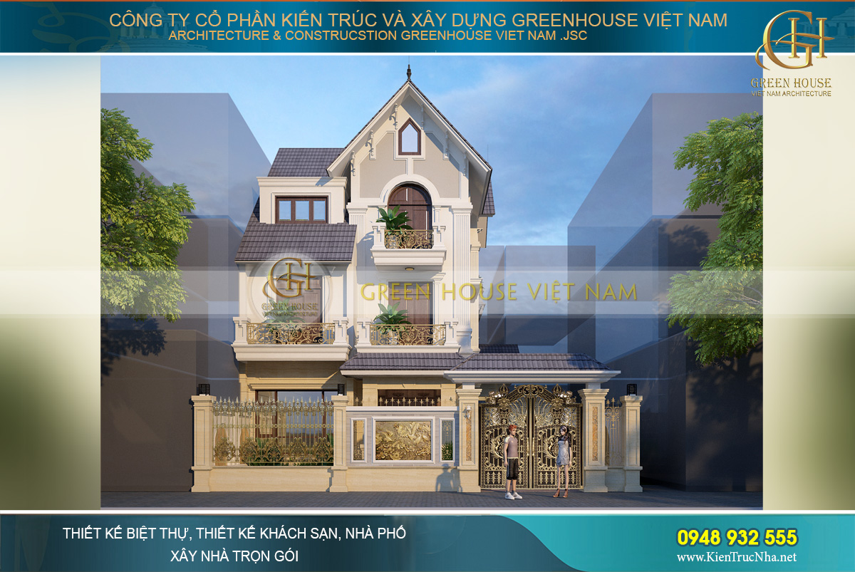 thiết kế biệt thự tân cổ điển 3 tầng tại Hà Nội