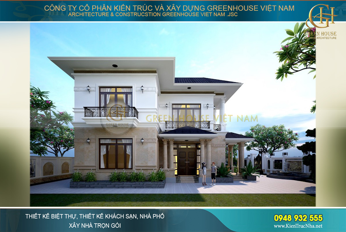 thiết kế biệt thự 2 tầng tân cổ điển