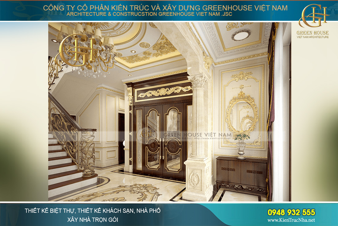 thiết kế nội thất biệt thự tân cổ điển 3 tầng bắc giang