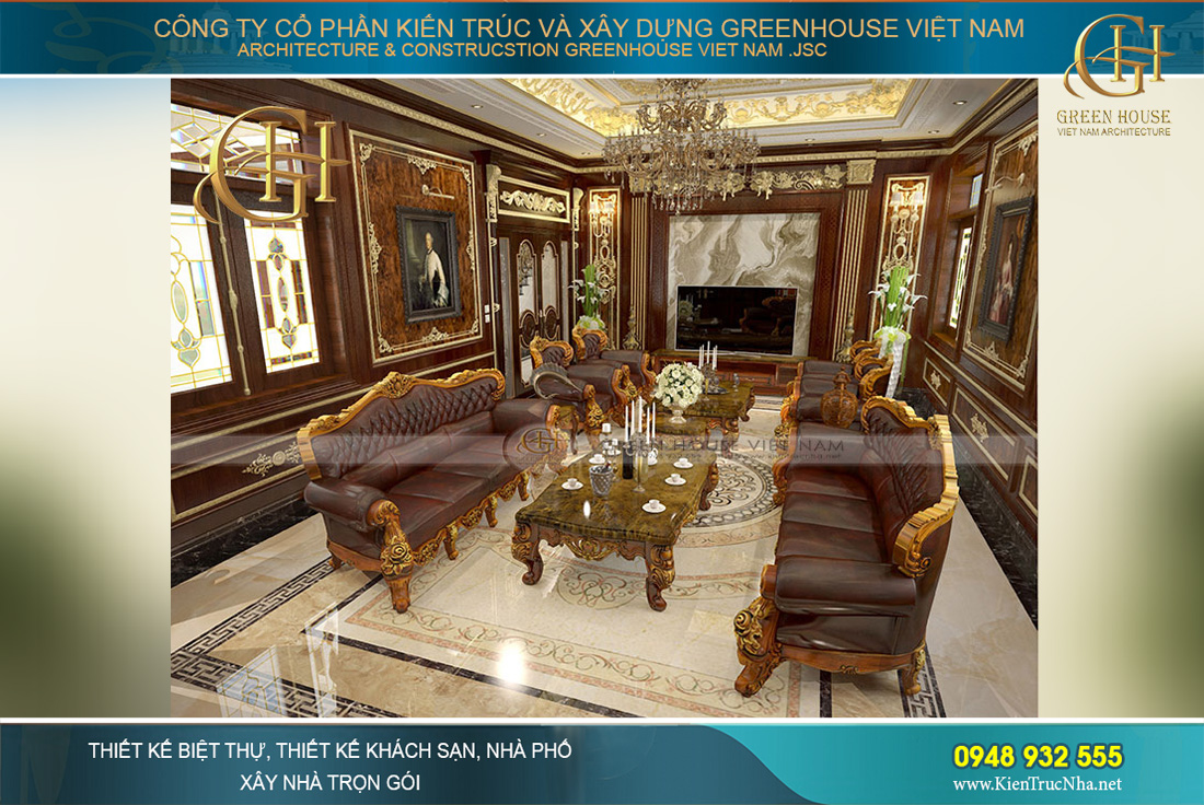 thiết kế nội thất biệt thự tân cổ điển 3 tầng bắc giang