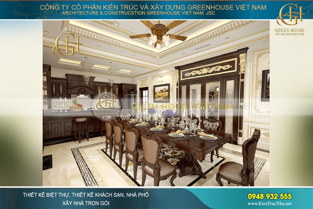 thiết kế nội thất biệt thự tân cổ điển 3 tầng bắc giang
