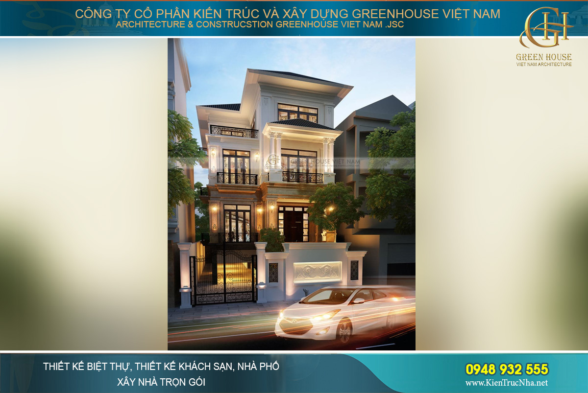 thiết kế biệt thự tân cổ điển 3 tầng tại Hà Nội