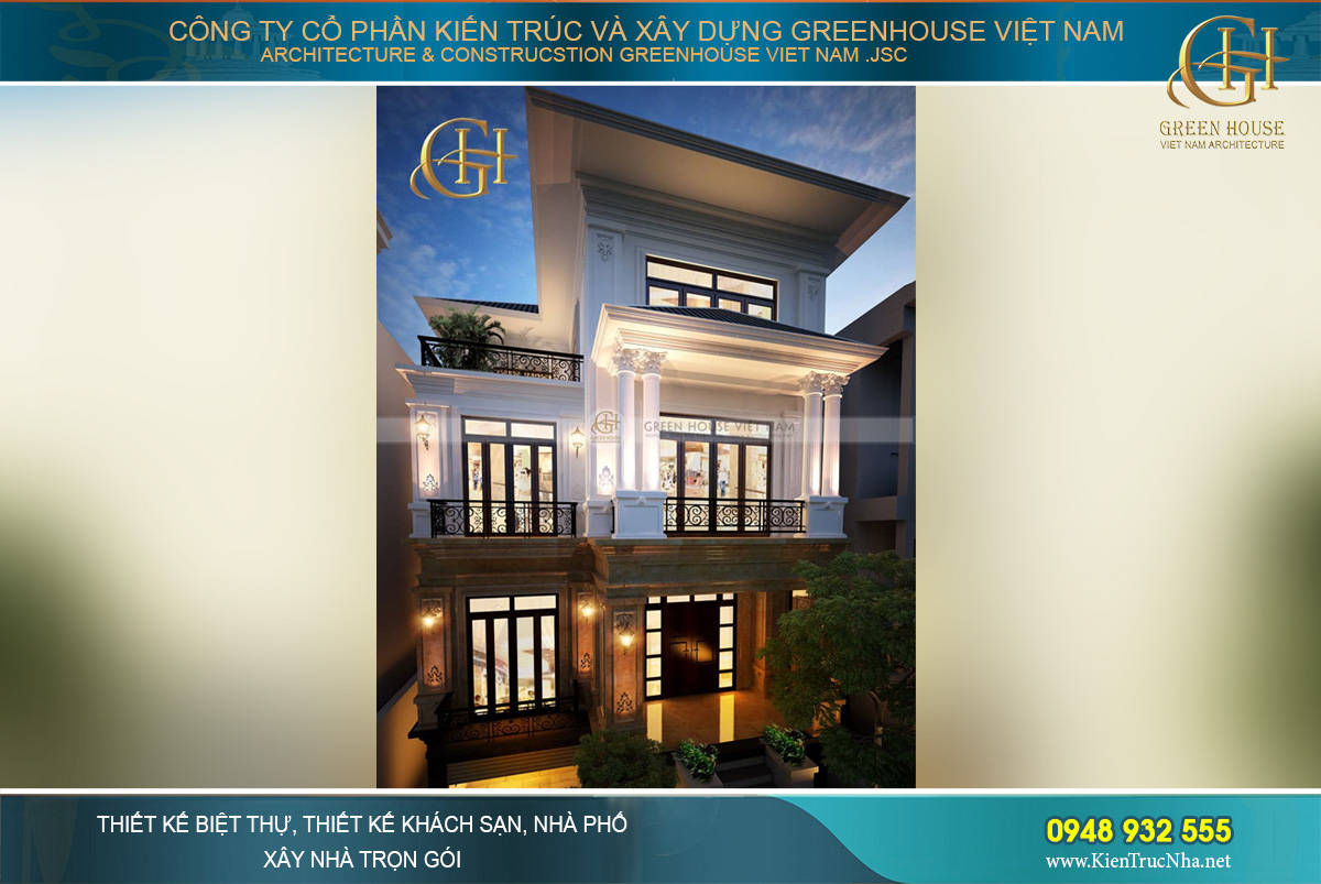 thiết kế biệt thự tân cổ điển 3 tầng tại Hà Nội