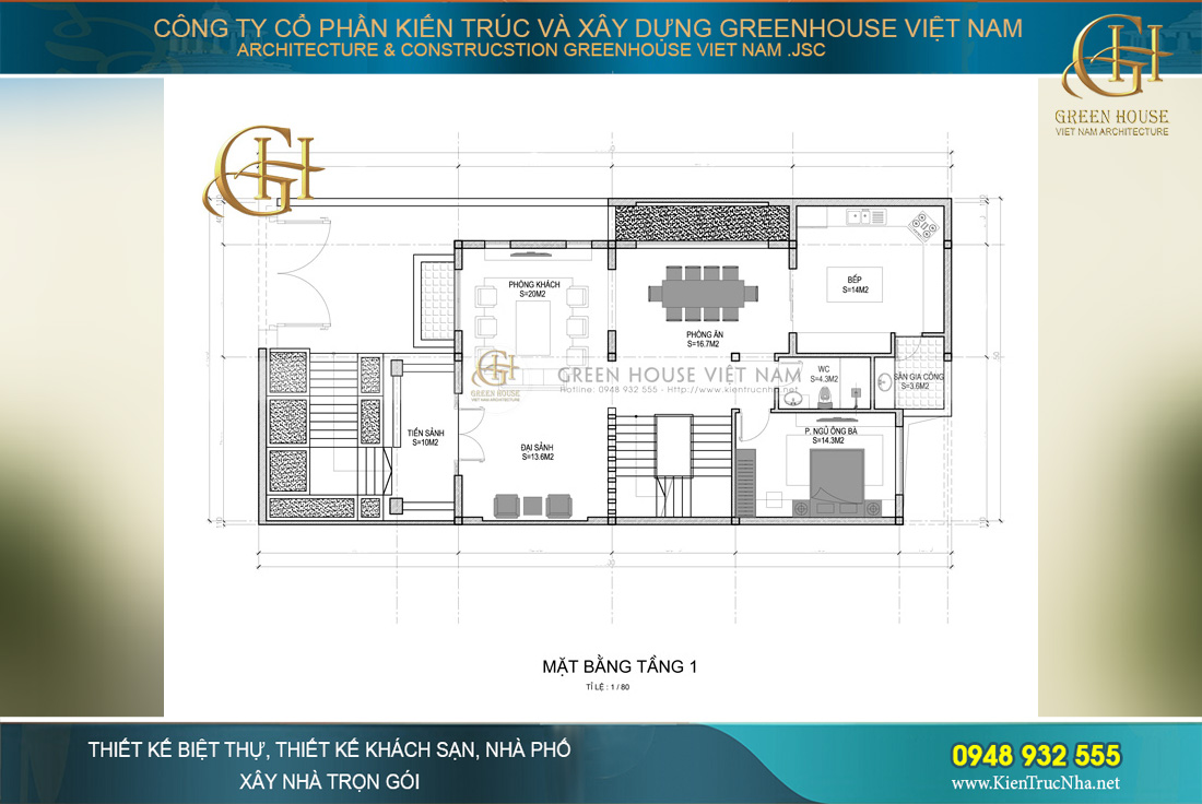 thiết kế biệt thự tân cổ điển 3 tầng tại Hà Nội
