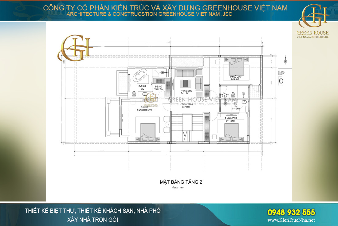 thiết kế biệt thự tân cổ điển 3 tầng tại Hà Nội