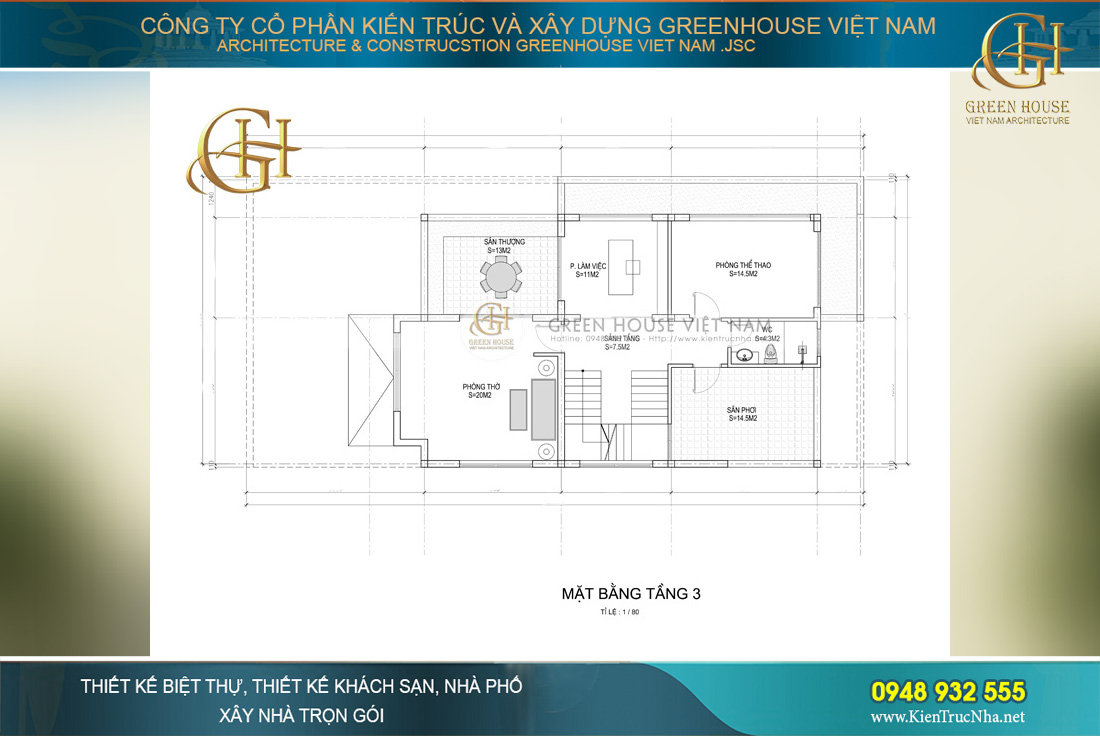 thiết kế biệt thự tân cổ điển 3 tầng tại Hà Nội