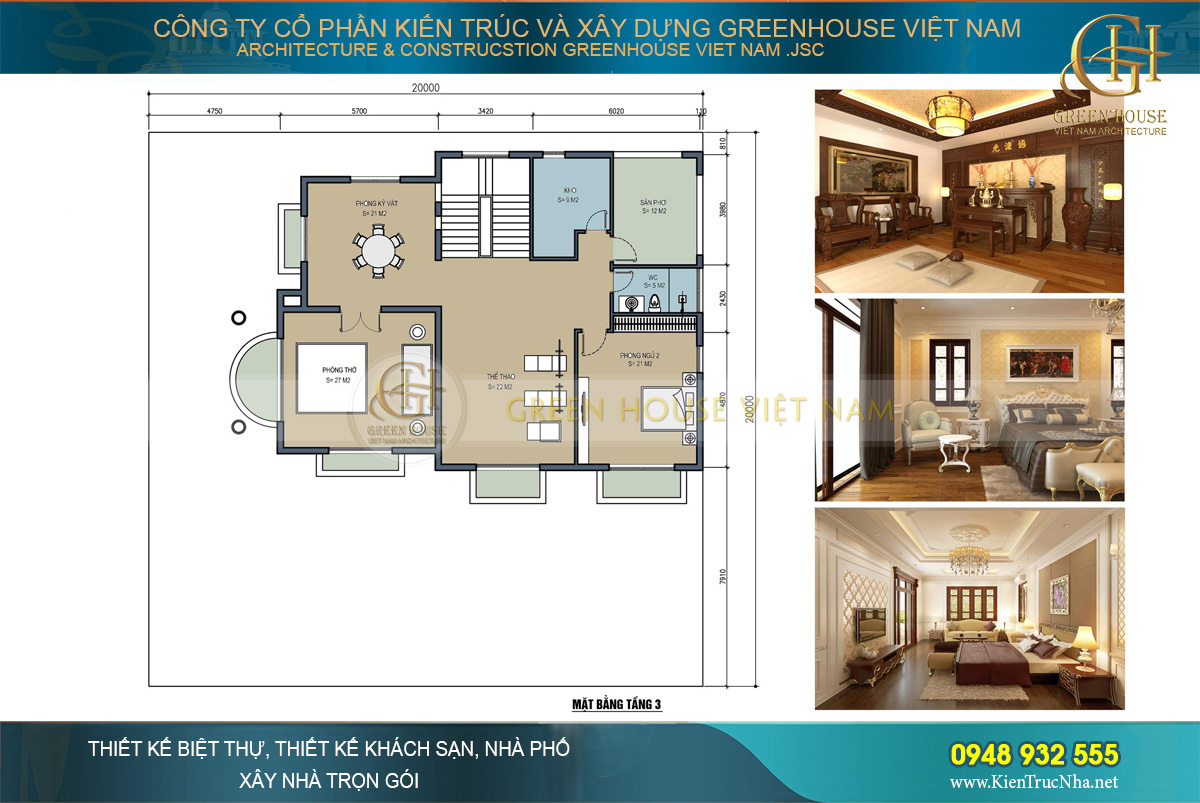 thiết kế biệt thự tân cổ điển 3 tầng Bắc Ninh