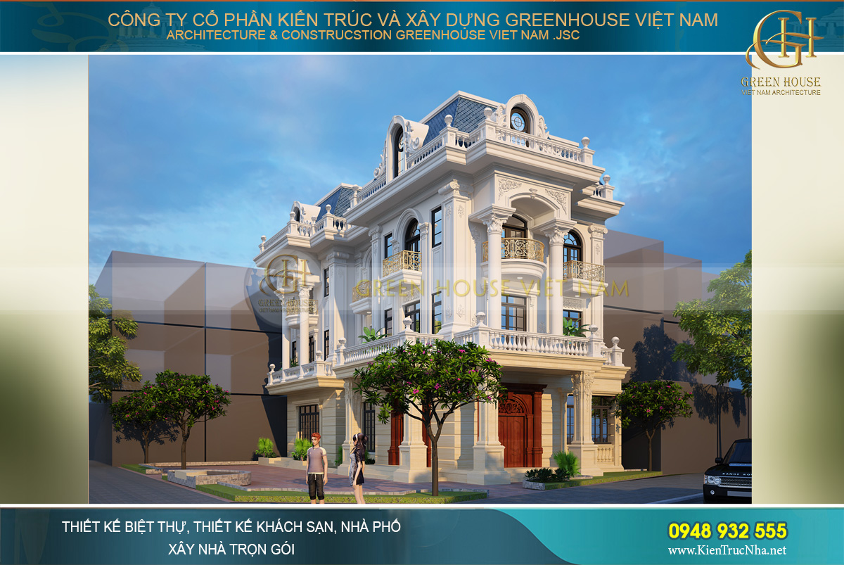 thiết kế biệt thự tân cổ điển 4 tầng