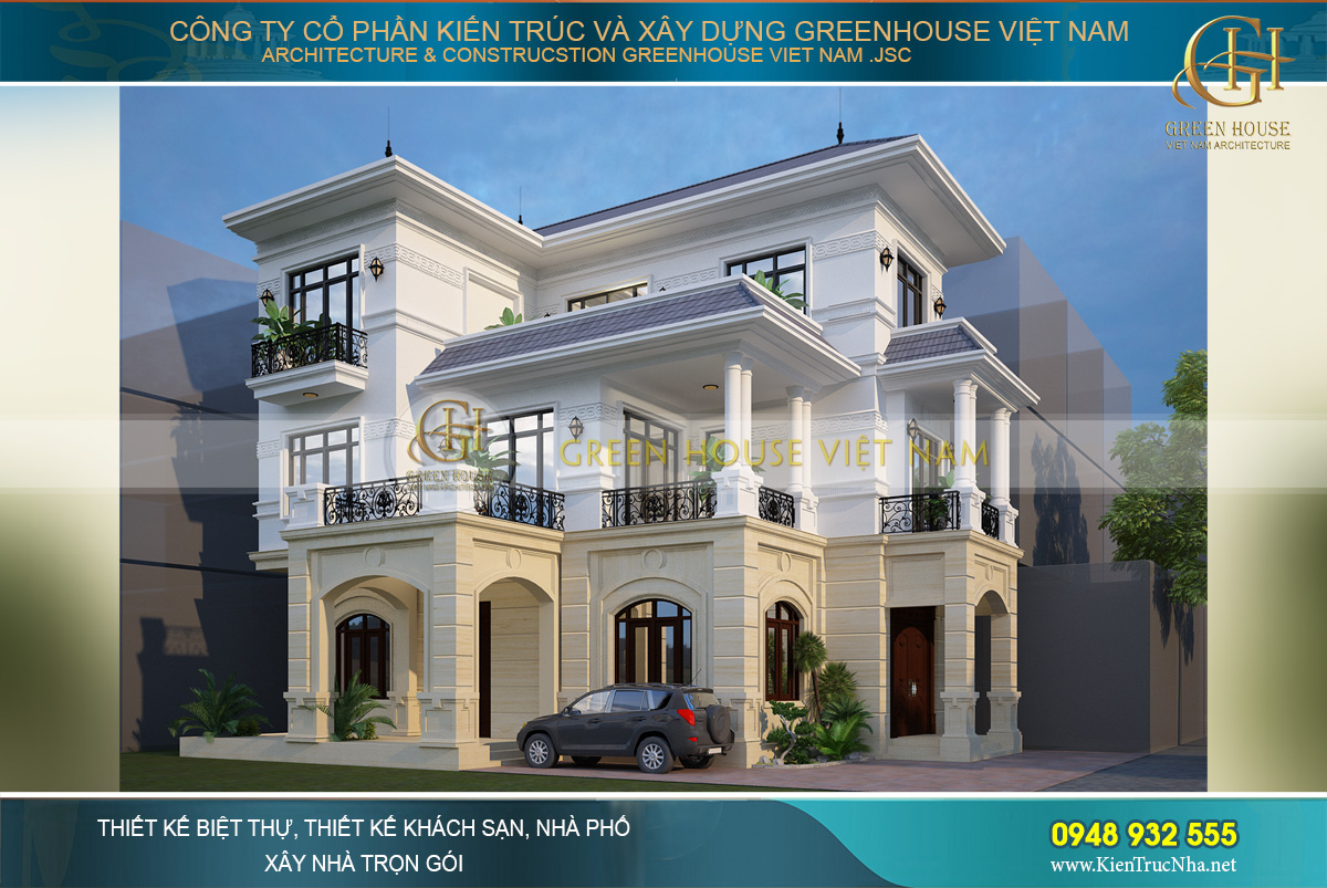 thiết kế biệt thự tân cổ điển 3 tầng tại bắc giang