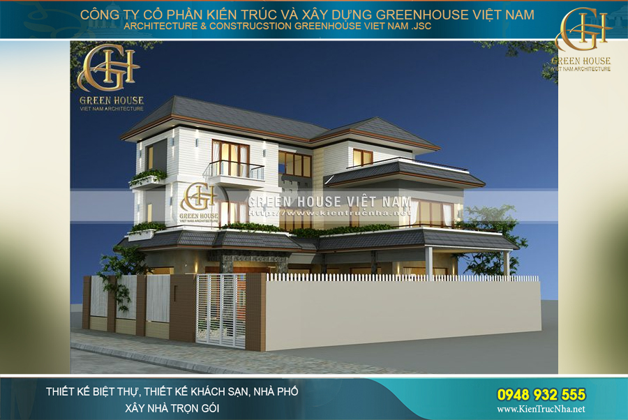 biệt thự 3 tầng hình chữ L