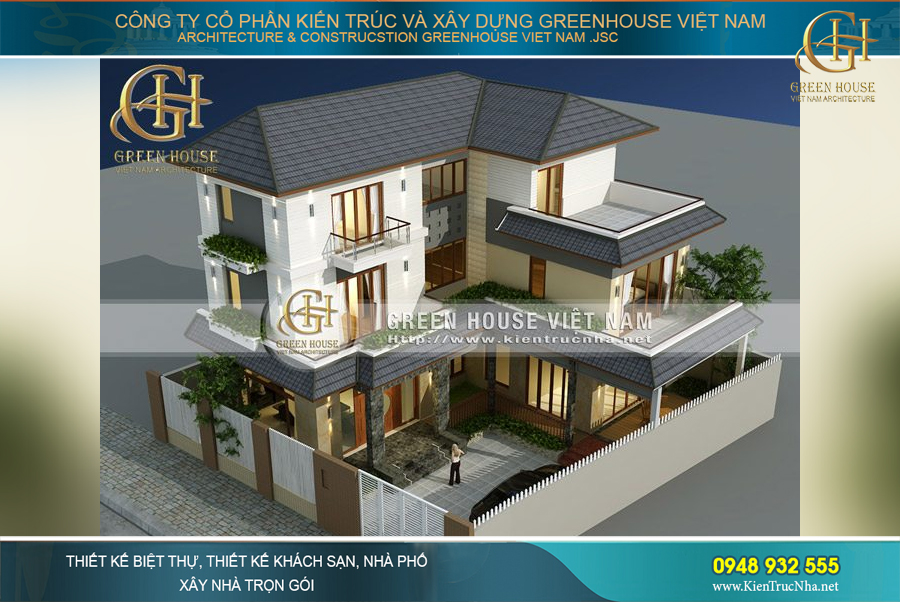 biệt thự 3 tầng hình chữ L
