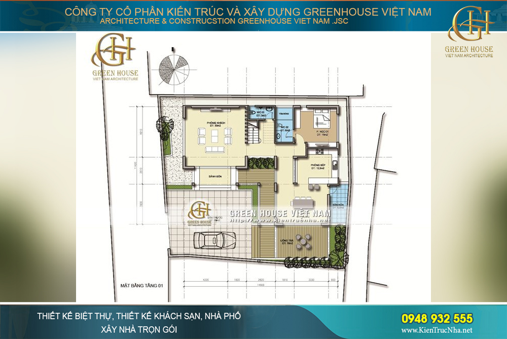 biệt thự 3 tầng hình chữ L