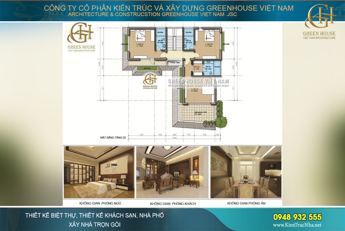 biệt thự 3 tầng hình chữ L