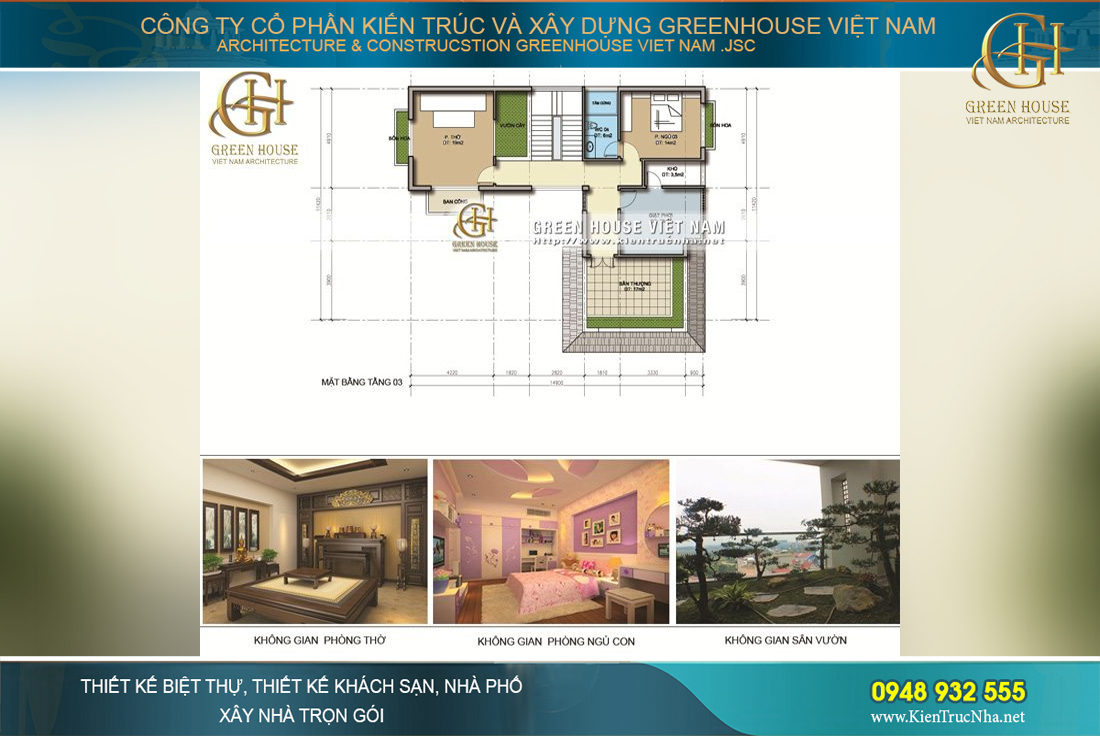 biệt thự 3 tầng hình chữ L